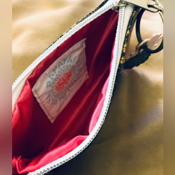 PAPAYA BLACK FOILED LOVE GOLDEN LOTUS FLOWER COIN PURSE WITH KEY RING - Picture 3 of 3